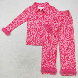 GLP1261 RTS adult pajamas hot pink leopard print women winter pajamas set