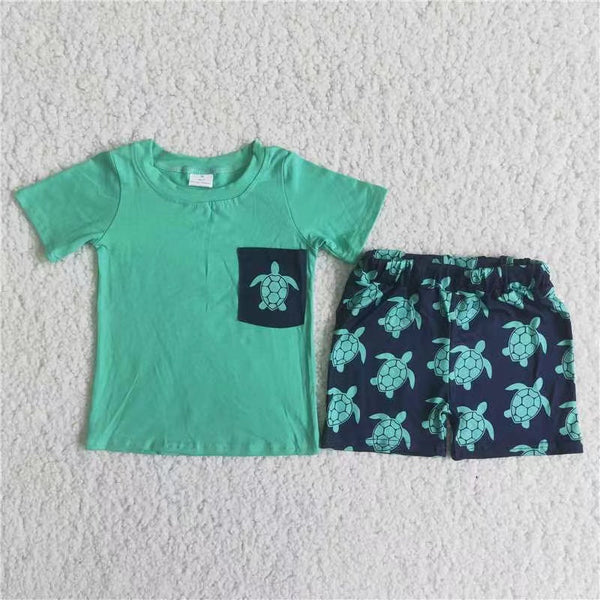 C9-4 boy clothes summer pocket green turtle set-promotion 2024.5.11 $5.5