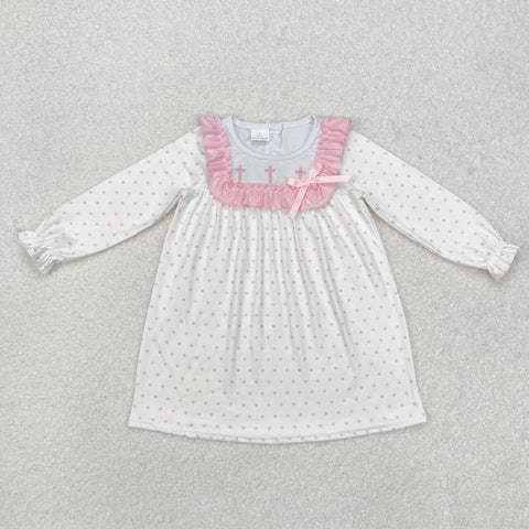 GLD0981 RTS kids clothing girl winter dress cross embroidery girl dress