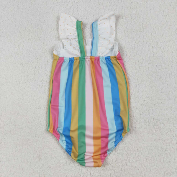 S0550 RTS girl clothes colorful stripes girl summer swimsuit beach wear
