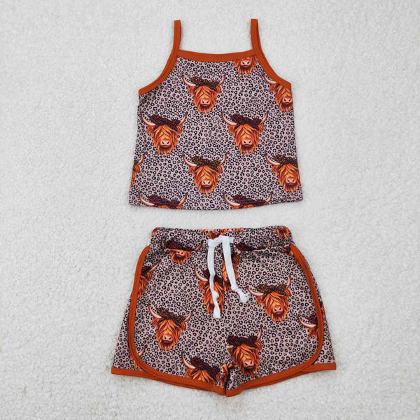 GSSO2341 RTS girl clothes highland cow toddler girl summer outfit