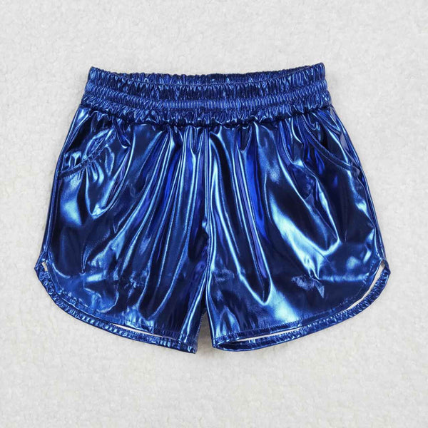 SS0409 RTS girl clothes blue leather girl summer shorts