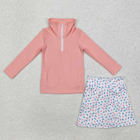 GLD0984 RTS baby girl clothes pink toddler girl skirt set yoga clothing set