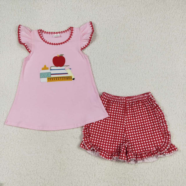 GSSO2069 RTS girl clothes books girl back to school summer outfit embroidery