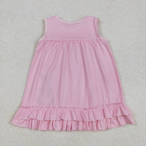 GSD1671 RTS girl easter dress bunny embroidery dress pink sleeveless girl clothes