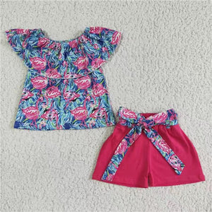 GSSO0101 kids clothes girls Flamingo hot pink summer outfits-promotion 2024.5.25 $5.5