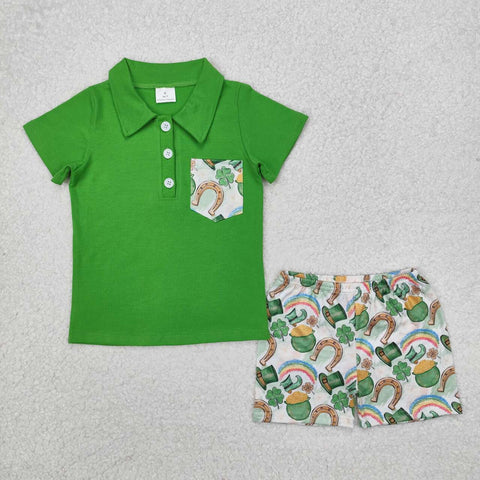 BSSO1165 RTS baby boy clothes lucky toddler boy St. Patrick summer outfit