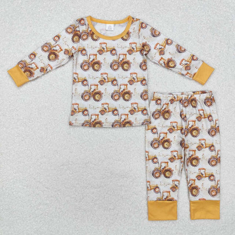 BLP0856 RTS  toddler boy clothes tractor truck boy winter pajamas set outfit-bamboo