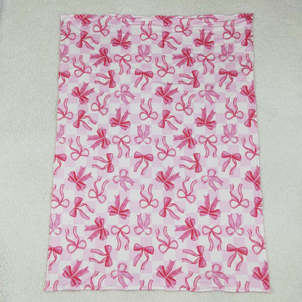 BL0206 RTS pink bows print baby girl blanket minky blanket