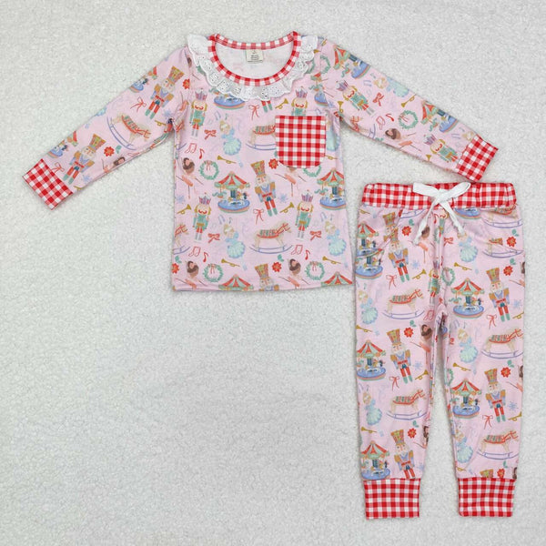 GLP1271 RTS toddler girl clothes cartoon girl christmas pajamas set-bamboo