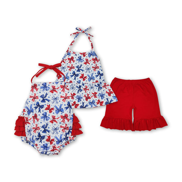 RTS girl summer matching clothes bow 4th of July girl summer clothes