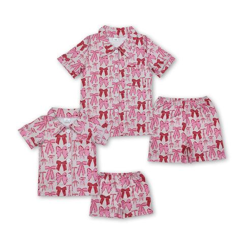 RTS Mummy and me matching summer pajamas set pink bow grandmillennial outfit