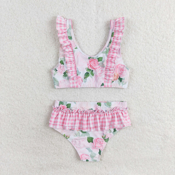 S0318 RTS baby girl clothes floral summer 2pcs flower swim suit