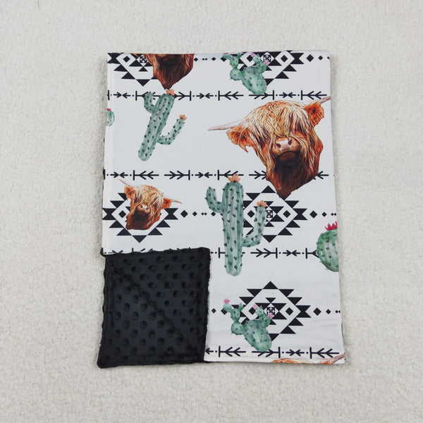 BL0152 RTS baby blanket highland cow western baby minky blanket