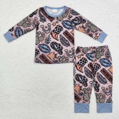 BLP0878 RTS toddler boy clothes cowboy boy winter set pajamas set-bamboo