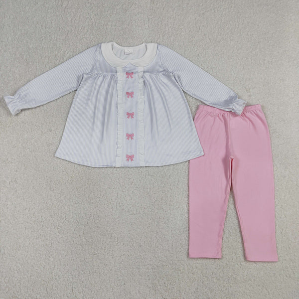 RTS GLP2909 toddler girl clothes bows embroidery girl winter set pants set