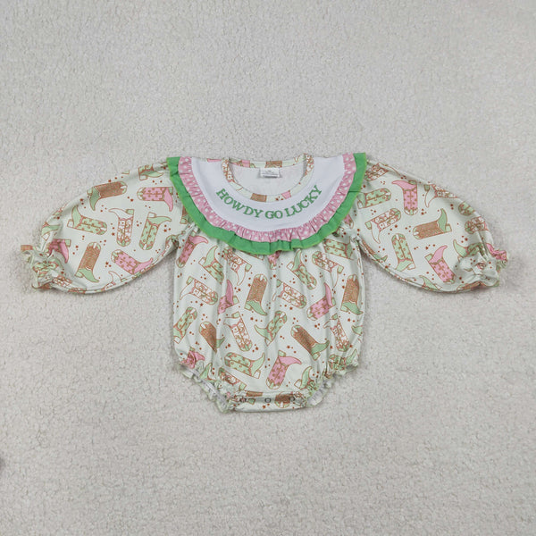 LR2840 RTS baby girl clothes howday go lucky western clothes girl winter embroidery bubble