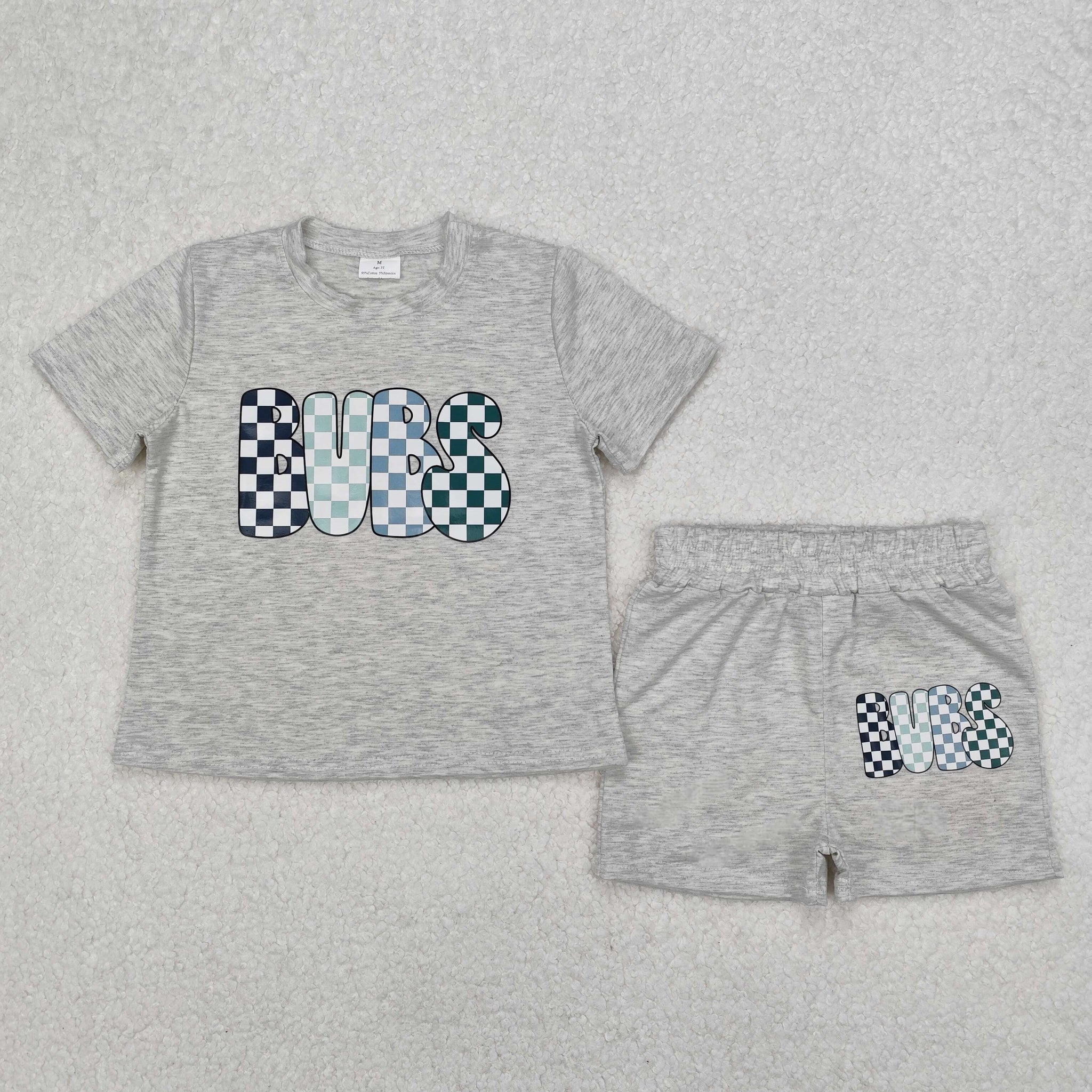 BSSO1304 RTS boy clothes cotton bubs check boy summer vinyl outfit summer shorts set