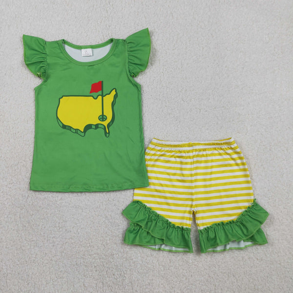 GSSO2867 RTS Kid girl clothes green golf toddler girl summer outfit