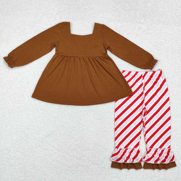 GLP1682 RTS toddler girl clothes stripe girl winter set brown christmas outfit