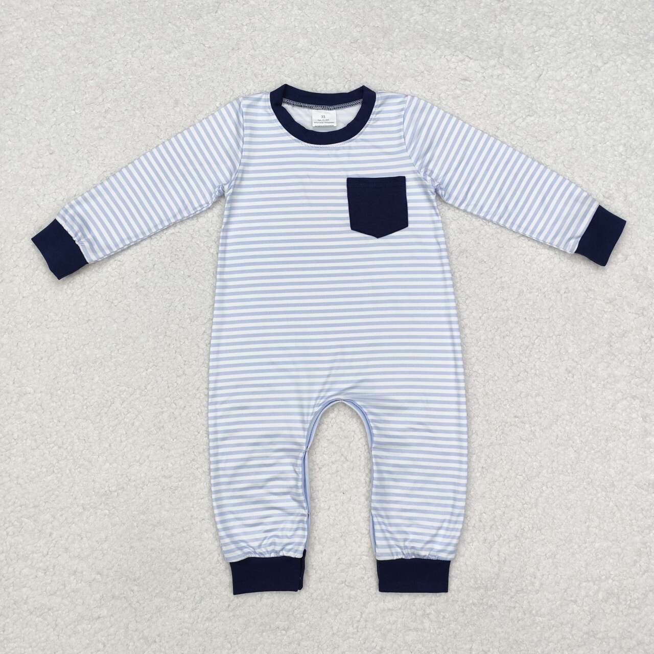 LR1805 RTS baby boy clothes blue stripes pocket boy winter romper