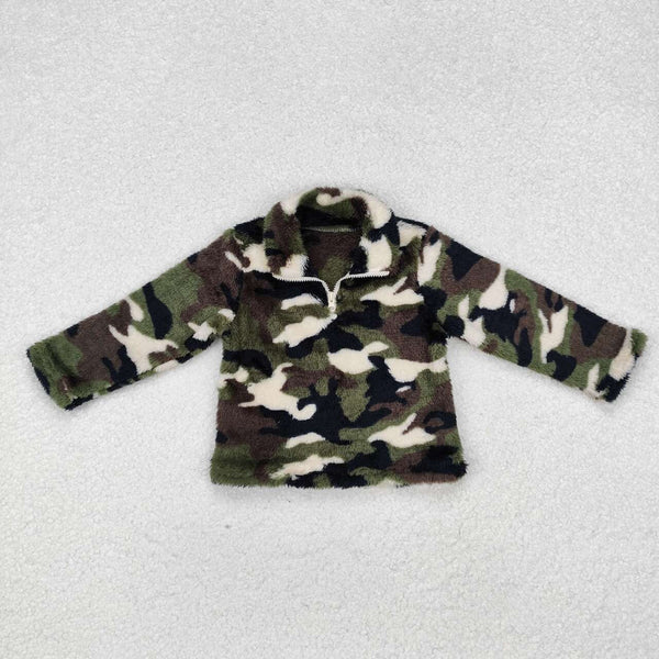 BT0737 RTS toddler boy clothes green camouflage boy  winter zipper top hunting clothes