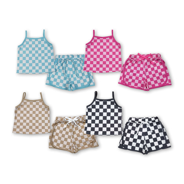 RTS girl clothes girl summer set  colorful gingham girl summer shorts set
