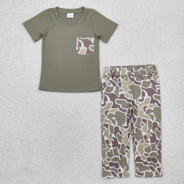 BSPO0521 RTS  toddler boy clothes green camo boy fall set pocket pants set