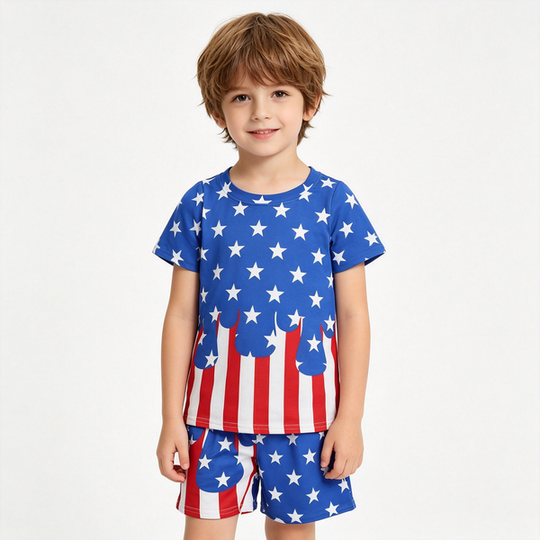 BSSO2040 kids clothes star print boys 4th of July summer outfit