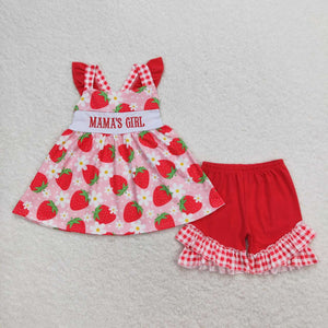 GSSO0835 RTS baby girl clothes embroidery mama?¡¥s girl strawberry toddler girl summer outfits mother's day clothes