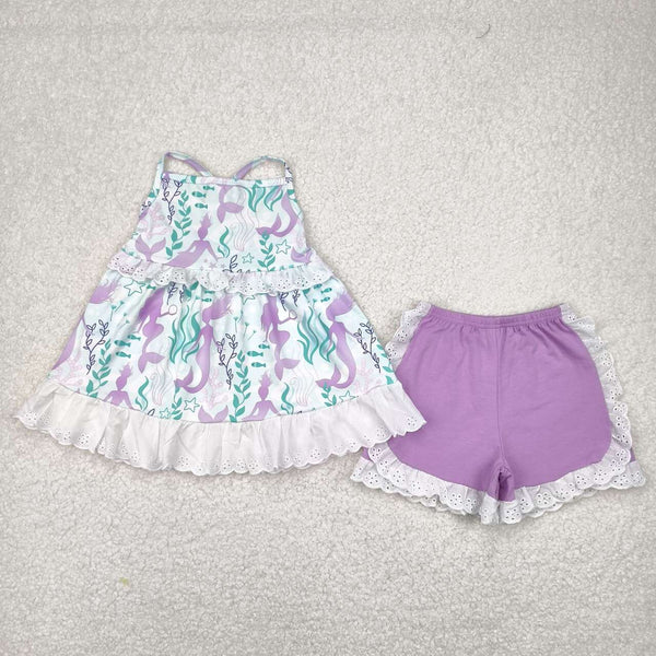 GSSO1675 RTS girl clothes girl summer set purple summer shorts set