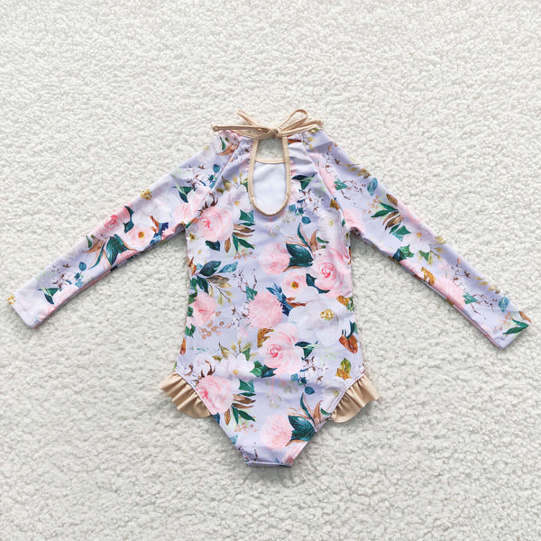 S0085 kids clothes girls floral swimsuit girl swimwear