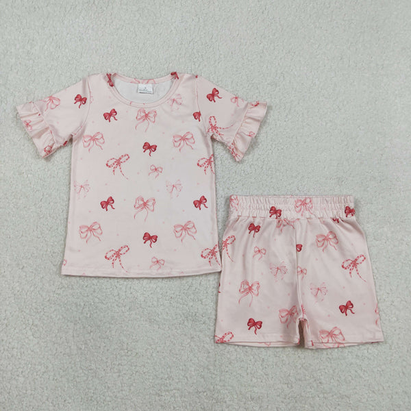 GSSO2996 RTS baby girl clothes bows print toddler girl summer outfit summer shorts set