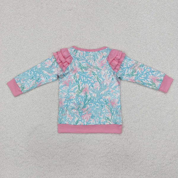 GT0763 RTS toddler girl clothes floral ruffles girl winter top shirt