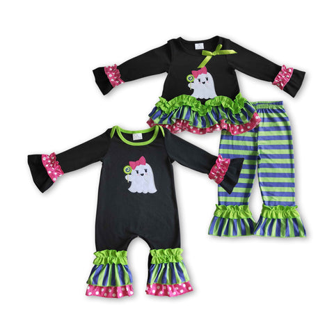 RTS kids matching clothing embroidered ghost print clothing girl halloween winter clothing-2025.9.13