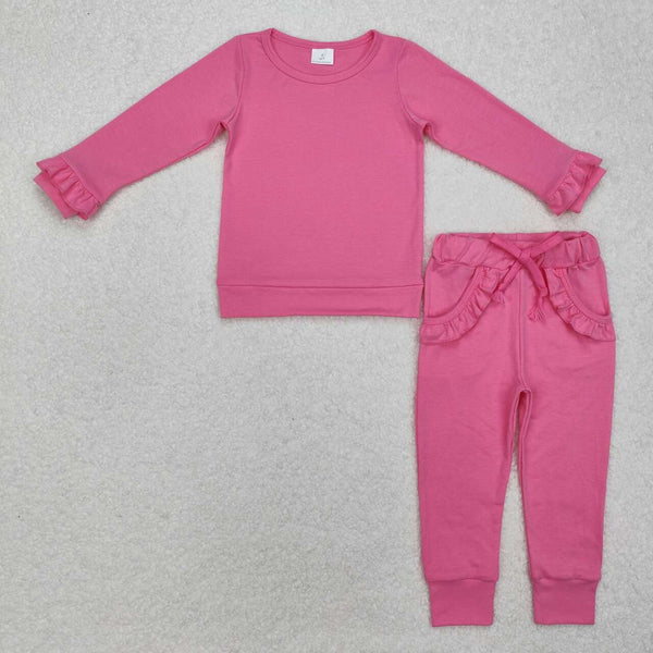 GLP2258 RTS kids clothing hot pink  cotton girl winter pants set