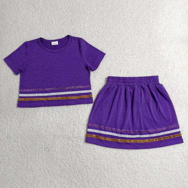 GSD3944 RTS toddler clothes purple girl summer short skirt set
