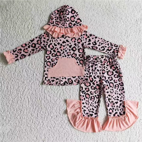 GLP0254 designer clothes girl leopard hoodies set