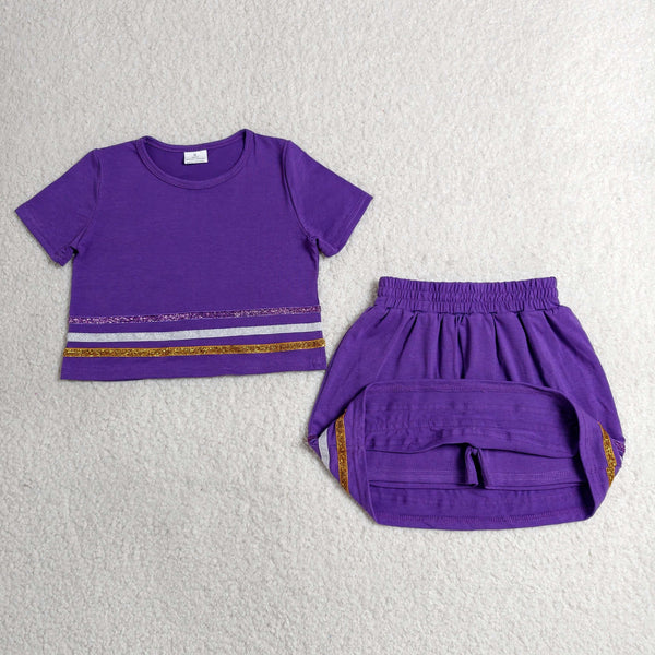 GSD3944 RTS toddler clothes purple girl summer short skirt set