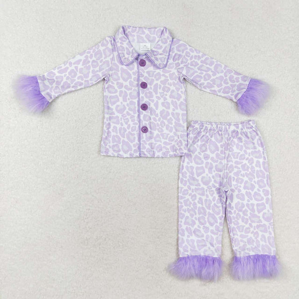 GLP1259 RTS toddler girl clothes purple leopard print girl winter pajamas outfit