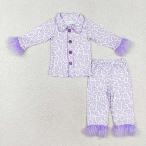 GLP1259 RTS toddler girl clothes purple leopard print girl winter pajamas outfit