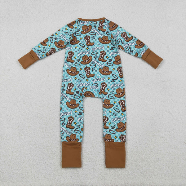 LR2517 RTS baby boy clothes howdy boy winter romper western clothes zip romper