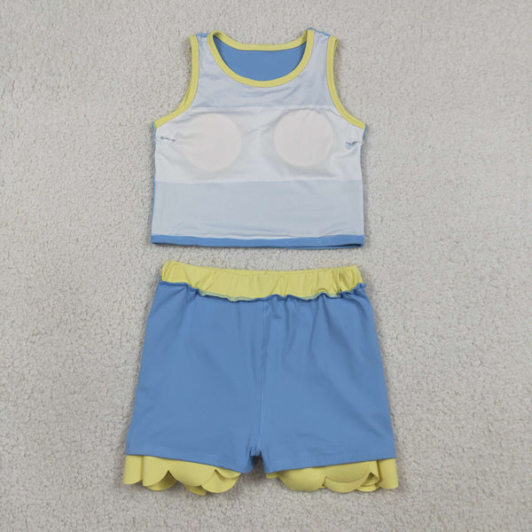GSD4022 RTS toddler clothes blue girl summer yoga set sports outfit