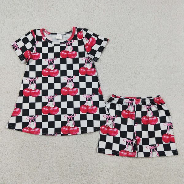 GSSO3075 RTS toddler girl clothes cherry girl summer set summer shorts set
