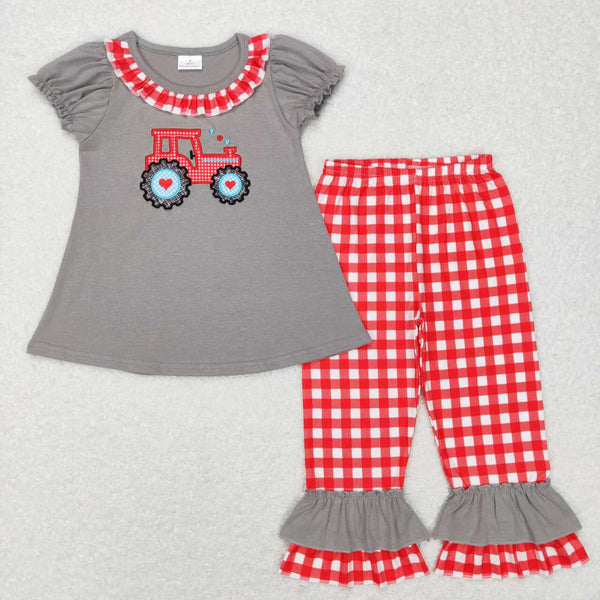 GSPO0972 baby girl clothes heart tractor embroidery  valentines day outfits