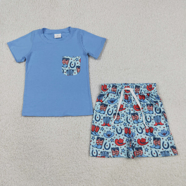 BSSO1829 RTS kids clothes 4th of July clothes boots western clothes boy summer shorts set