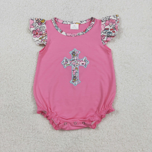 SR3845 RTS baby girl clothes cross easter  embroidery girl summer bubble