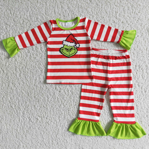 girl winter red stripe christmas long sleeve set