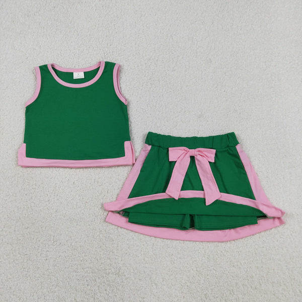 RTS GSD3830 toddler clothes green cotton girl summer dress set summer clothing set