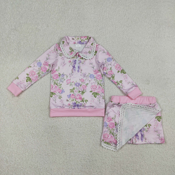 GLD1572 RTS baby girl clothes floral print toddler girl winter skirt outfit